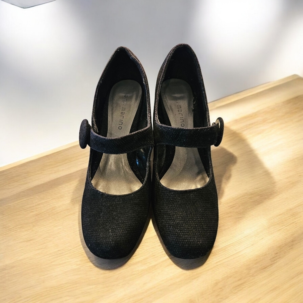 Ann Marino Black Mary Jane Heels, Sz 6.5, EC